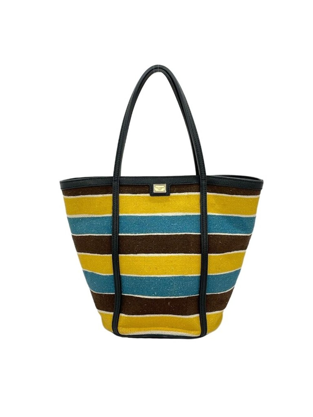 Dolce & Gabbana Tote Bag Dark Yellow Dark Brown Multi Border Leather